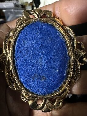 Gold-Tone Vintage Style Blue Velvet Cameo Pendant Necklace